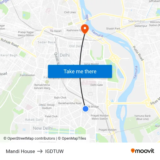Mandi House to IGDTUW map