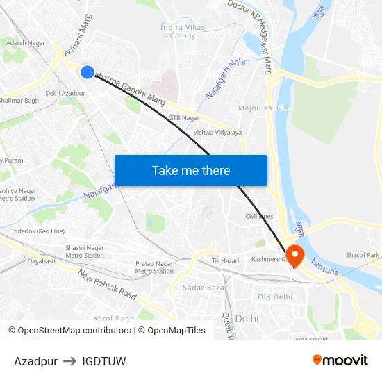 Azadpur to IGDTUW map