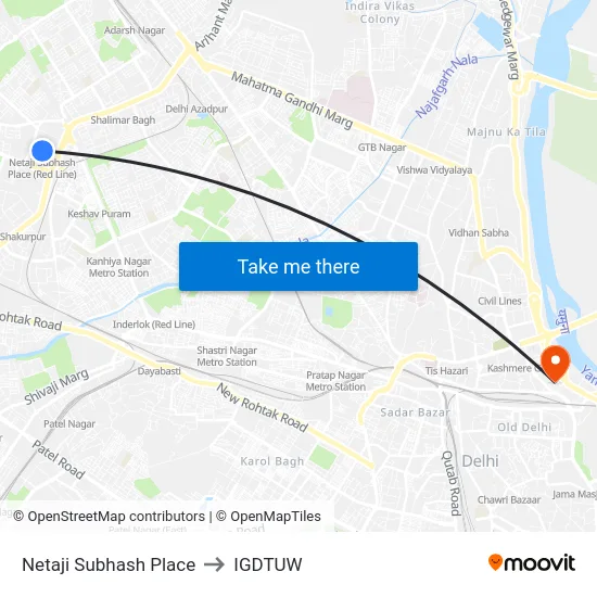 Netaji Subhash Place to IGDTUW map