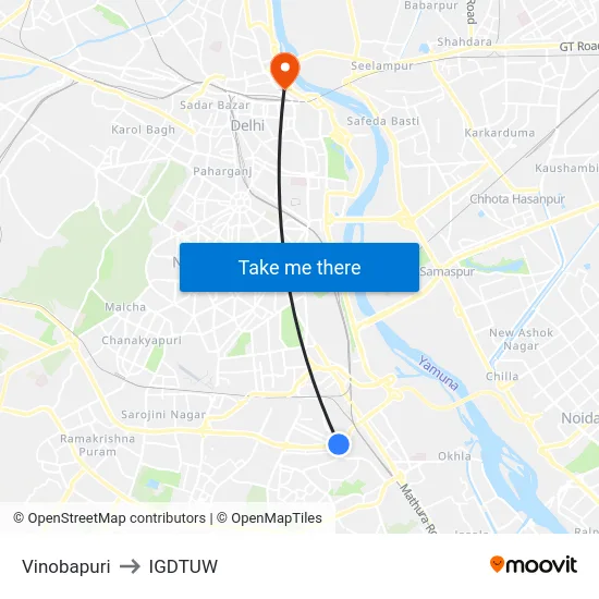 Vinobapuri to IGDTUW map