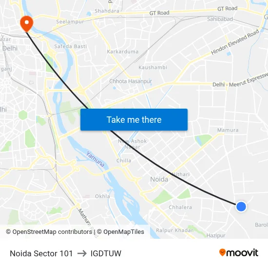 Noida Sector 101 to IGDTUW map