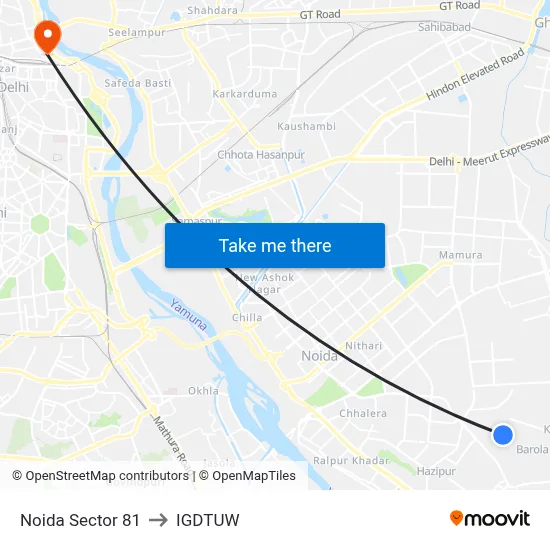 Noida Sector 81 to IGDTUW map