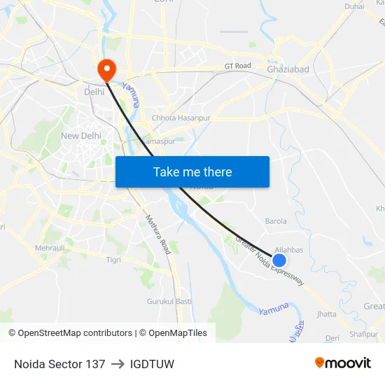Noida Sector 137 to IGDTUW map