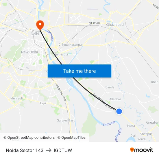 Noida Sector 143 to IGDTUW map