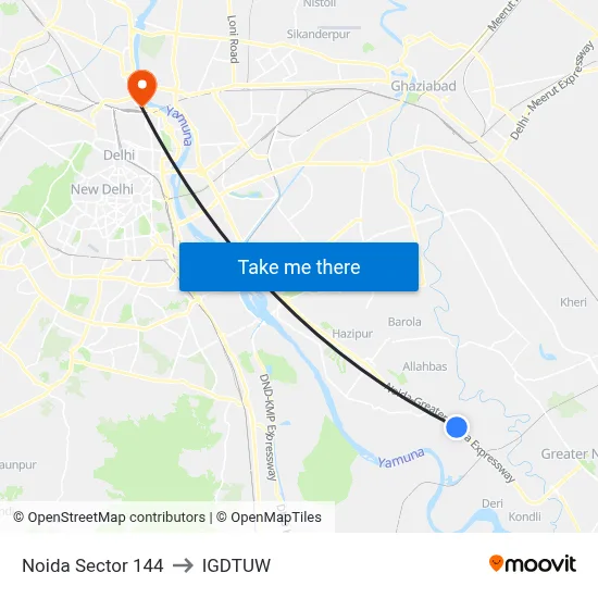 Noida Sector 144 to IGDTUW map