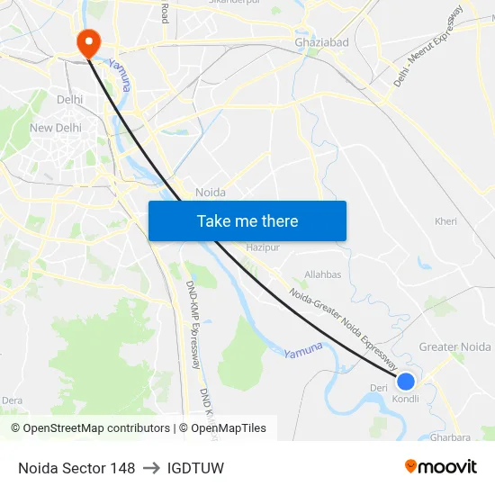 Noida Sector 148 to IGDTUW map