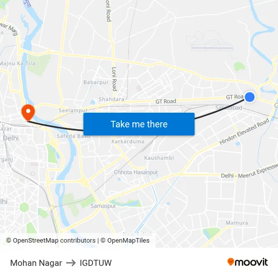 Mohan Nagar to IGDTUW map