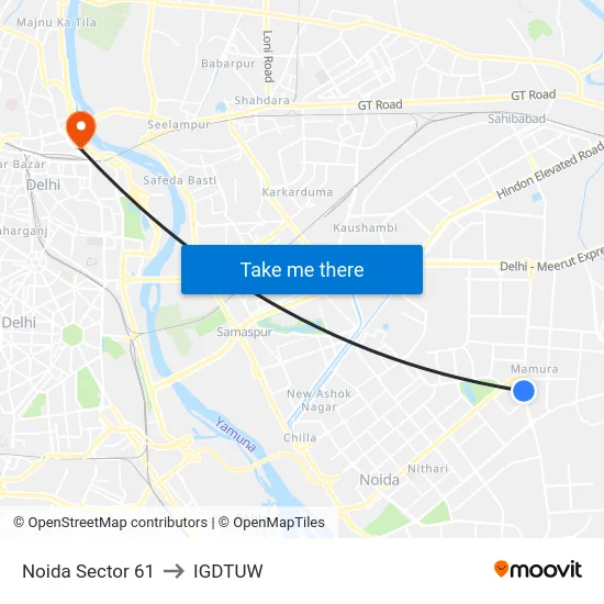 Noida Sector 61 to IGDTUW map