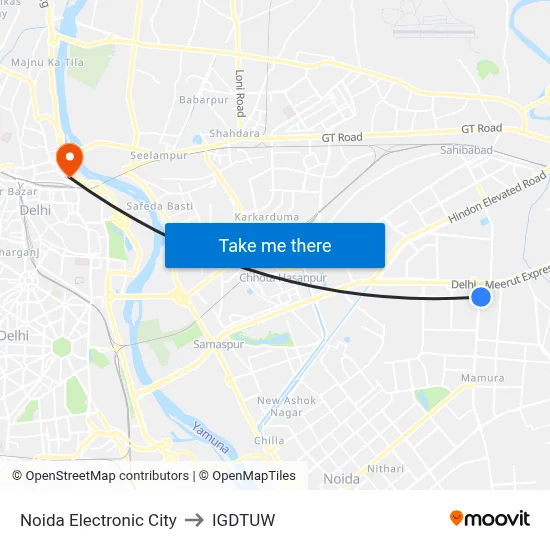 Noida Electronic City to IGDTUW map