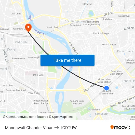 Mandawali-Chander Vihar to IGDTUW map