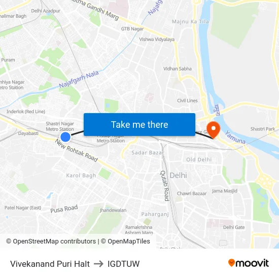 Vivekanand Puri Halt to IGDTUW map
