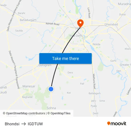 Bhondsi to IGDTUW map