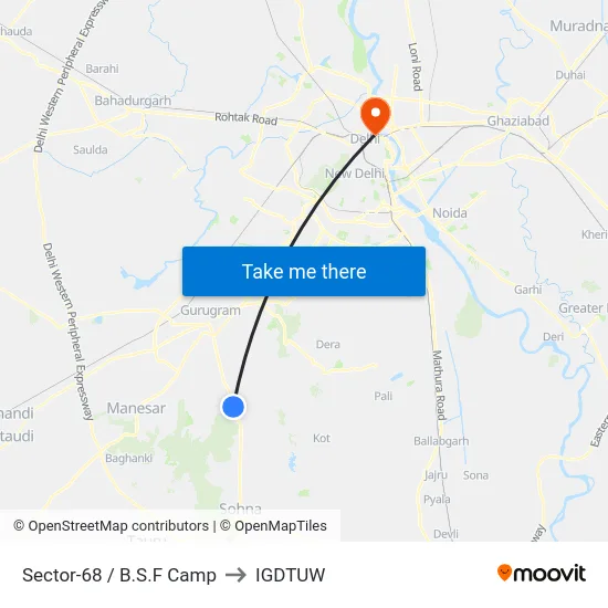 Sector-68 / B.S.F Camp to IGDTUW map