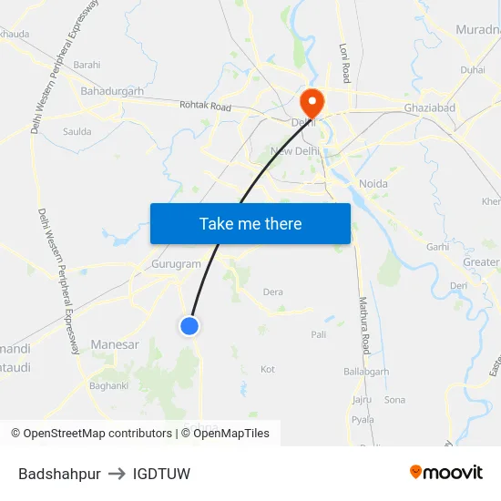 Badshahpur to IGDTUW map