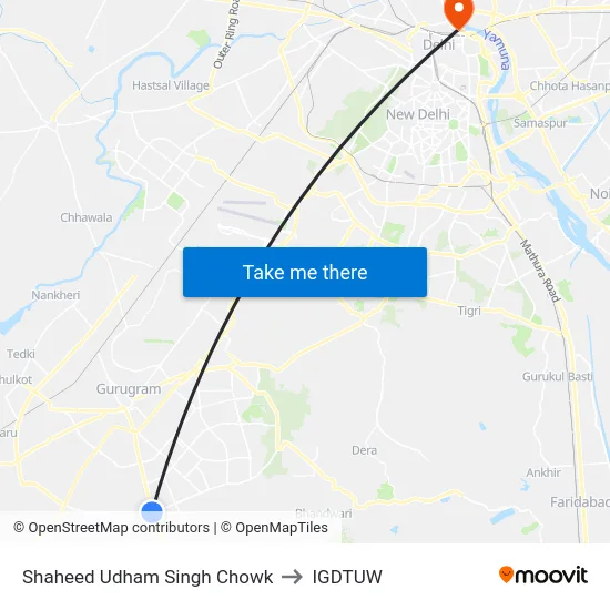 Shaheed Udham Singh Chowk to IGDTUW map