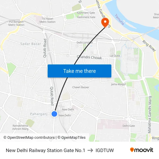 New Delhi Railway Station Gate No.1 to IGDTUW map