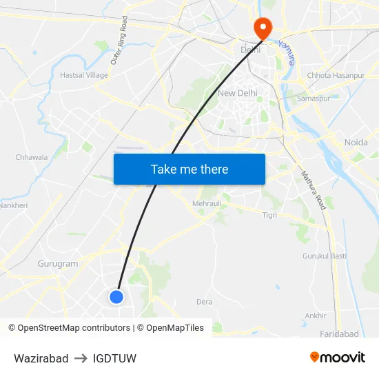 Wazirabad to IGDTUW map