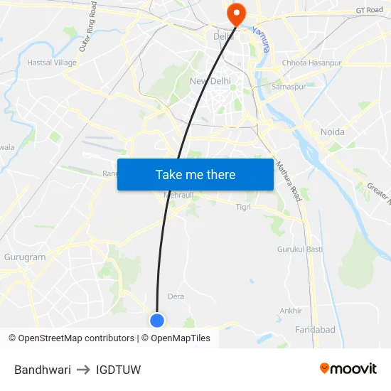 Bandhwari to IGDTUW map