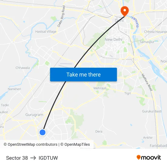 Sector 38 to IGDTUW map