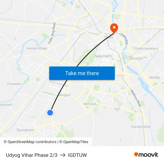 Udyog Vihar Phase 2/3 to IGDTUW map