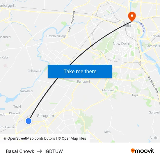 Basai Chowk to IGDTUW map