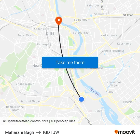 Maharani Bagh to IGDTUW map
