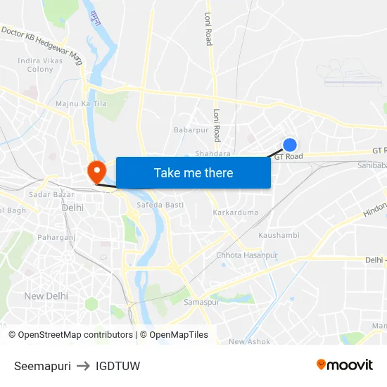 Seemapuri to IGDTUW map