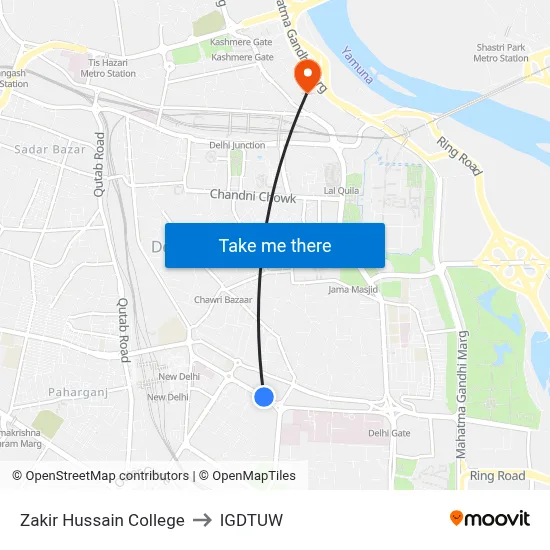Zakir Hussain College to IGDTUW map