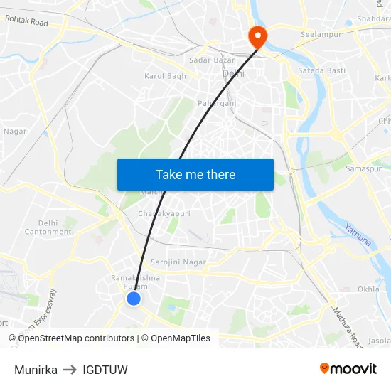 Munirka to IGDTUW map