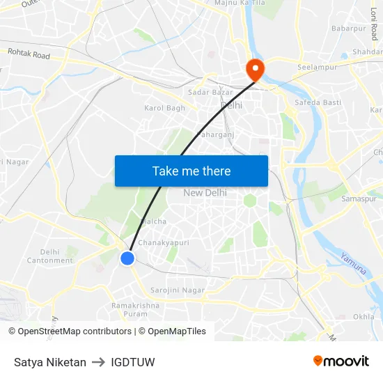 Satya Niketan to IGDTUW map