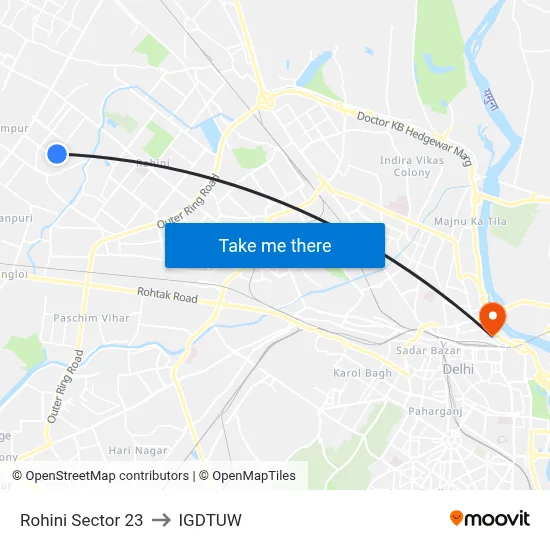 Rohini Sector 23 to IGDTUW map