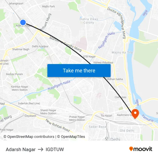 Adarsh Nagar to IGDTUW map
