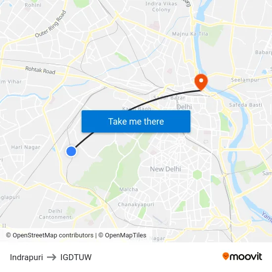 Indrapuri to IGDTUW map