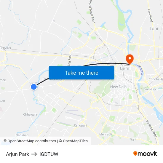 Arjun Park to IGDTUW map