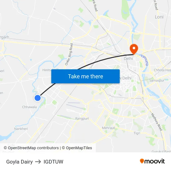 Goyla Dairy to IGDTUW map
