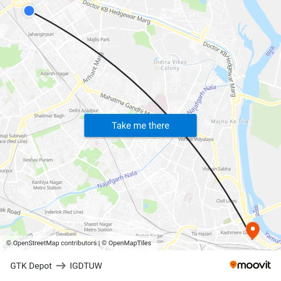 GTK Depot to IGDTUW map