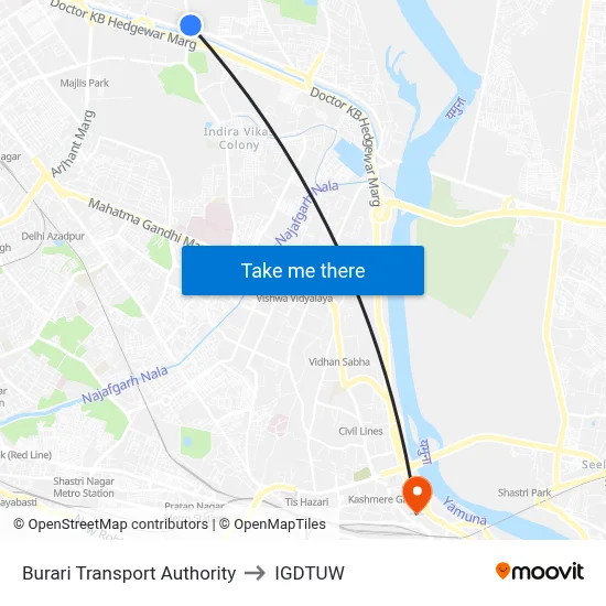 Burari Transport Authority to IGDTUW map