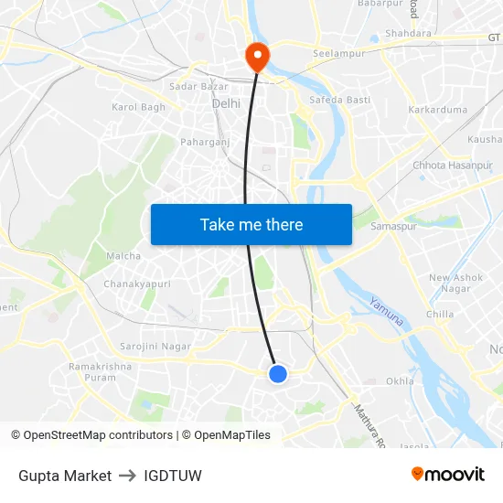 Gupta Market to IGDTUW map