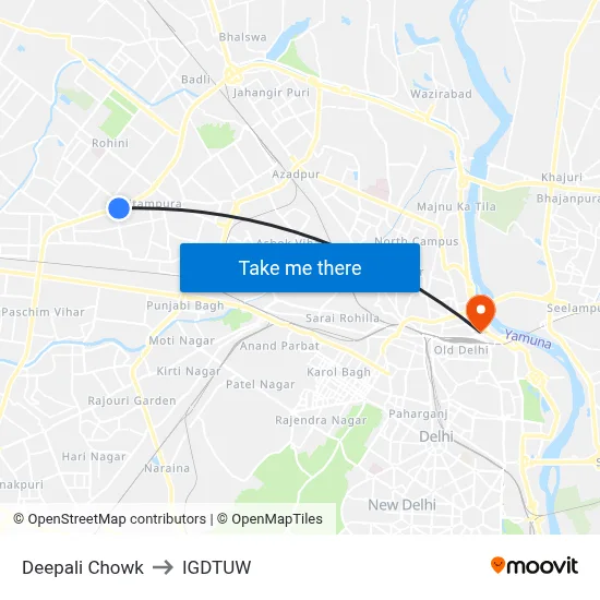 Deepali Chowk to IGDTUW map