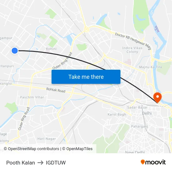 Pooth Kalan to IGDTUW map