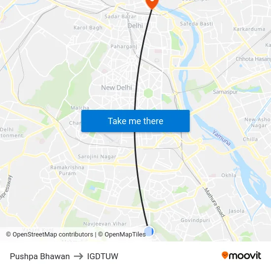 Pushpa Bhawan to IGDTUW map
