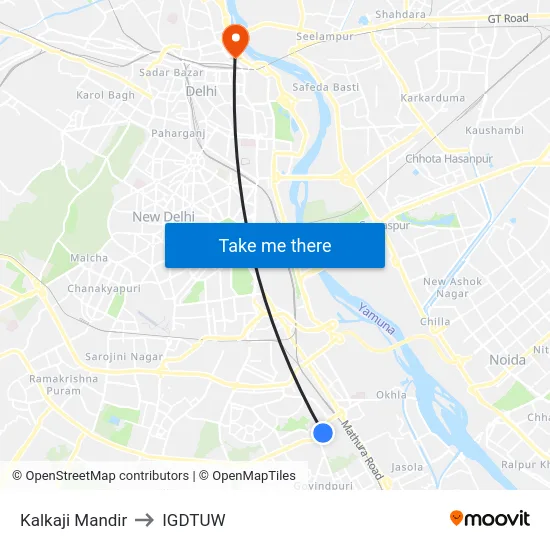 Kalkaji Mandir to IGDTUW map