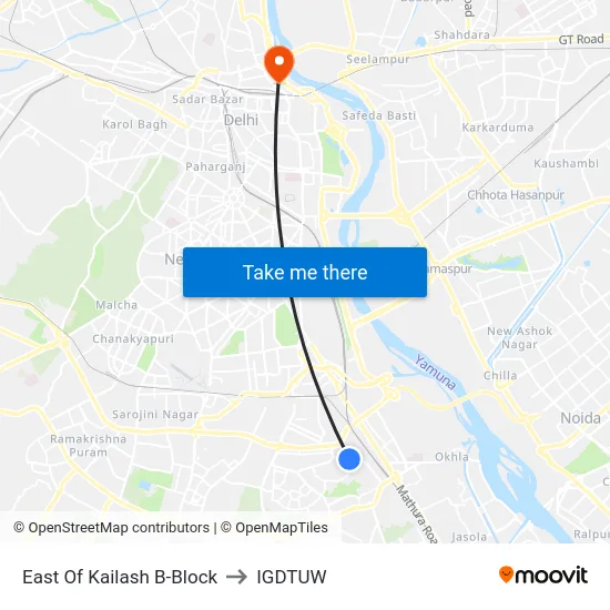East Of Kailash B-Block to IGDTUW map