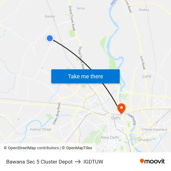Bawana Sec 5 Cluster Depot to IGDTUW map