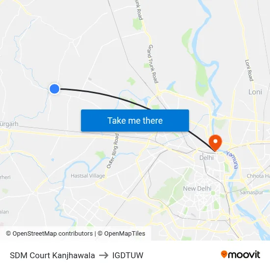 SDM Court Kanjhawala to IGDTUW map