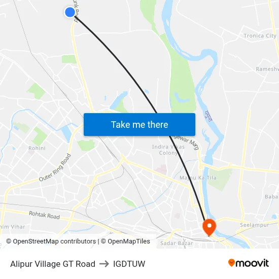 Alipur Village GT Road to IGDTUW map