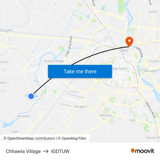 Chhawla Village to IGDTUW map