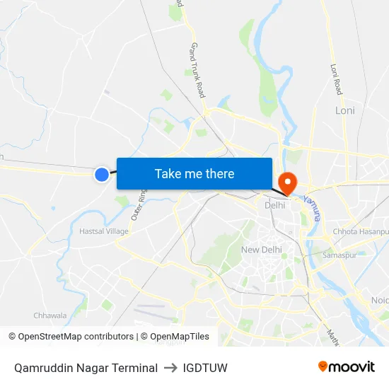 Qamruddin Nagar Terminal to IGDTUW map