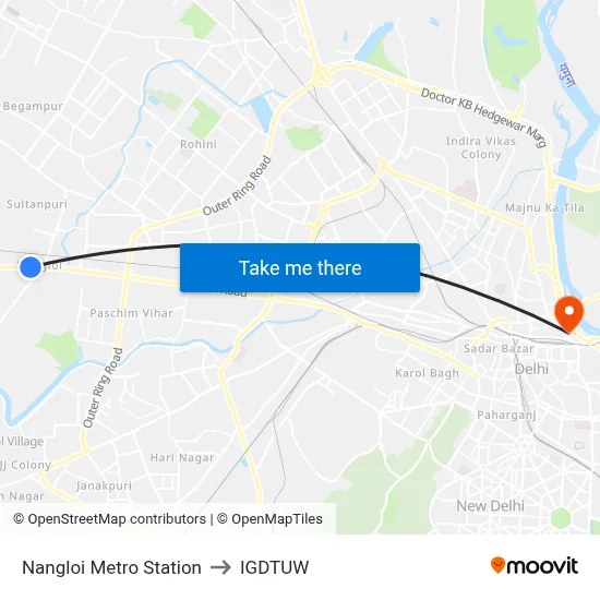 Nangloi Metro Station to IGDTUW map