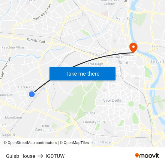 Gulab House to IGDTUW map